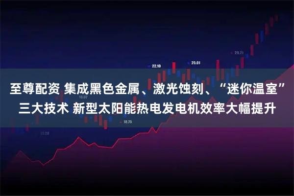 至尊配资 集成黑色金属、激光蚀刻、“迷你温室”三大技术 新型太阳能热电发电机效率大幅提升