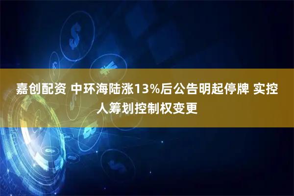嘉创配资 中环海陆涨13%后公告明起停牌 实控人筹划控制权变更
